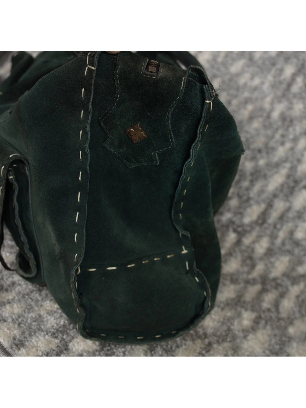 Rare Tylie Malibu Western Suded Leather Hand Bag Purse Green Stitching Hunting - Picture 3 of 14
